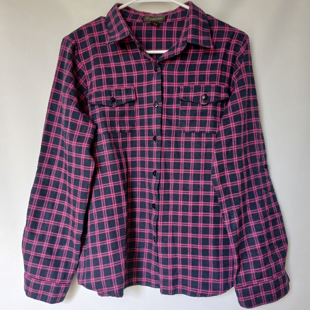 G Collection Womens Flannel Shirt Size L Color Pink Black Plaid